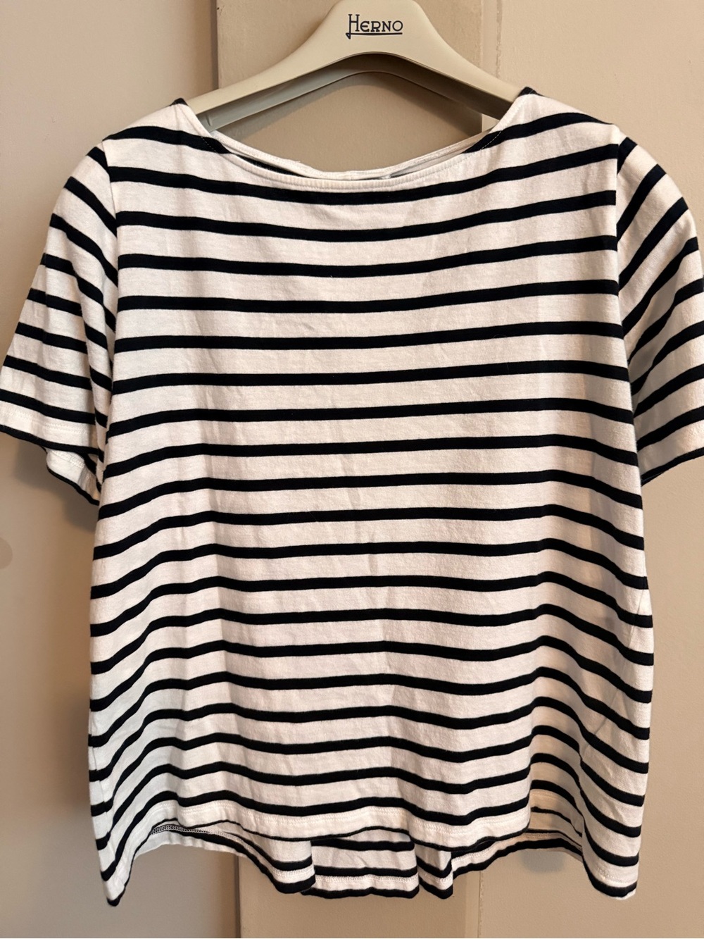 Boatneck Majestic Filatures Paris Navy Stripe SilkTouch Tee Shirt Top